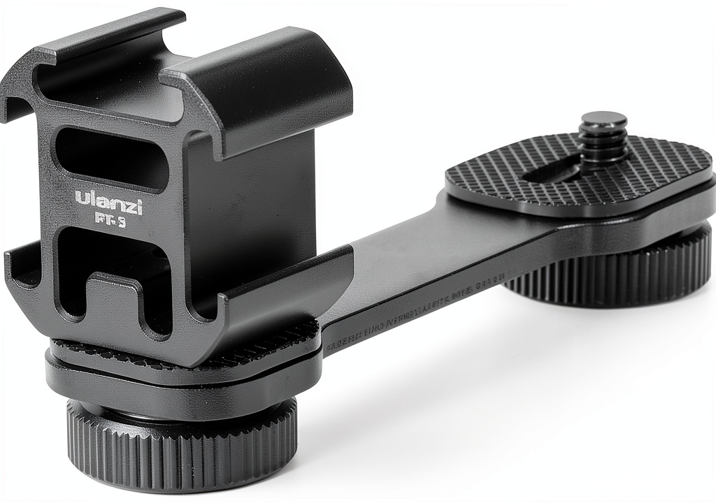 ULANZI universal gimbal mount attached to a DJI OM 4 with lights and mic