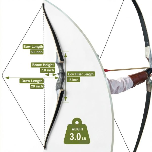 Recurve Bow GLURAK 166025 60LB Right Hand Gray Wood-2
