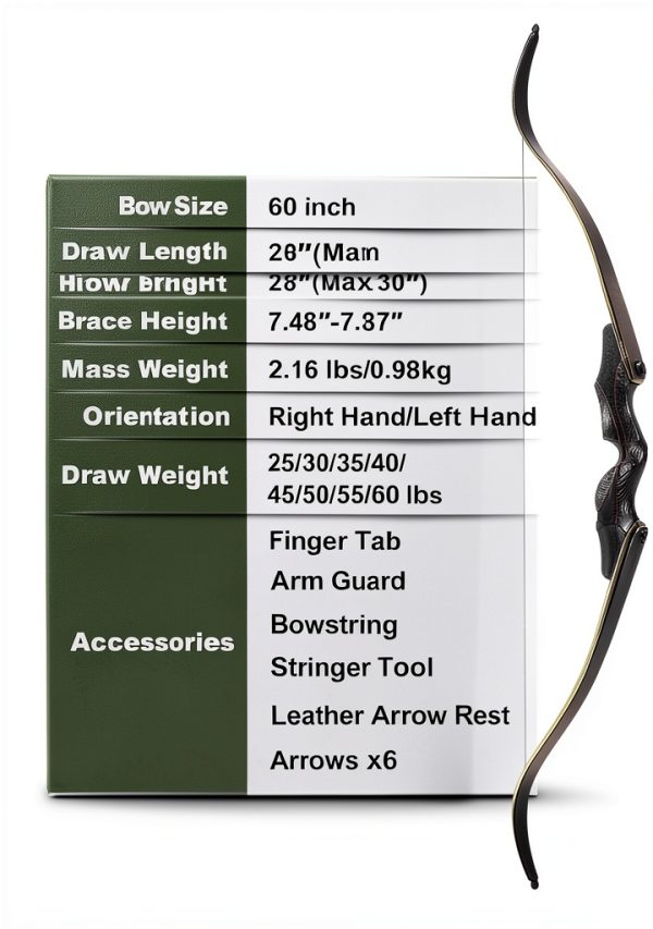 Deerseeker Outdoor Recurve Bow 30lb Right Hand Black Fiberglass-1