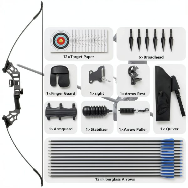 SERfawnCH Recurve Bow 51in Black Aluminum Carbon Fiber 35lb Draw-5